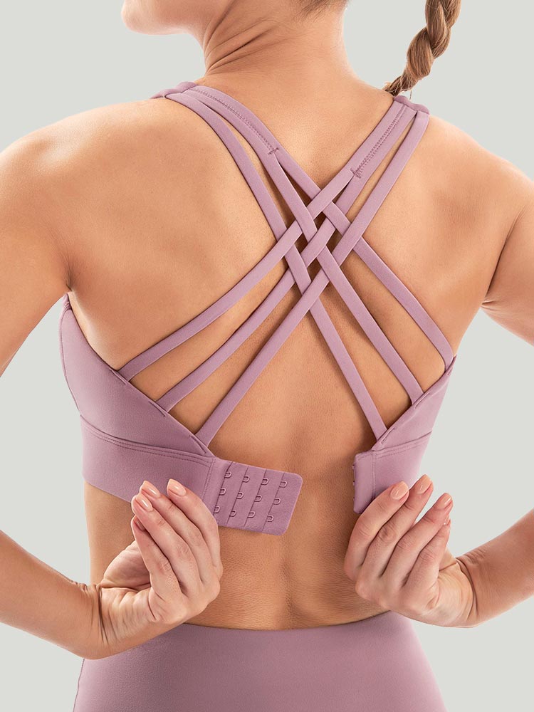  Crisscross Bras Womens Cross Back Sport Bras Padded Strappy  Cropped Bras for Yoga Workout Fitness Low Impact Purple : Beauty & Personal  Care