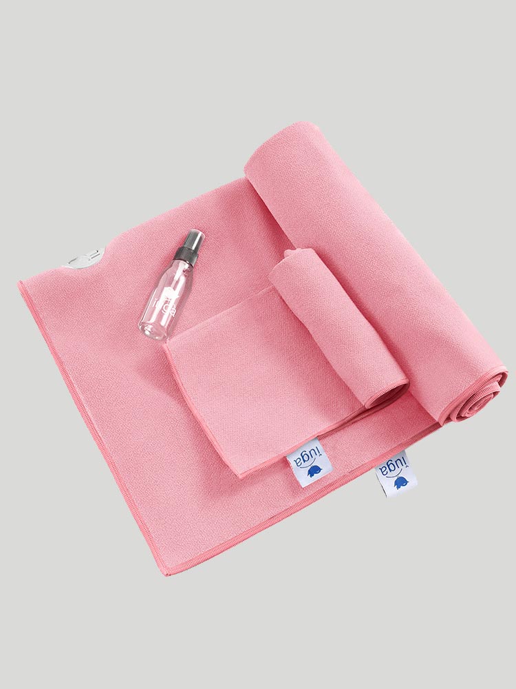 IUGA Microfiber Yoga Towel With Corner Pockets & Hand Towel 2 In 1 Set -  Pink / 72”X26”
