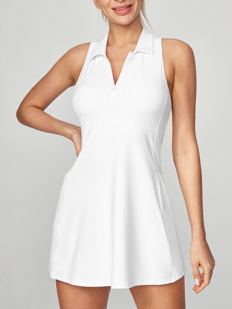 IUGA Tennis Dress With Built-in Bras & Shorts - White / XS
