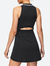 V-Neck Sleeveless Polo Tennis Dress Black