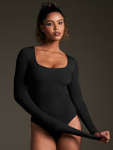 ButterLab™ Long Sleeve Square Neck Bodysuits Black
