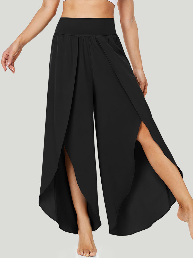 Comfortable Fusion Dance Pants with Ruffled Side Slits in Black