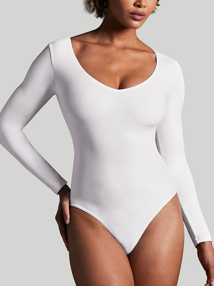 IUGA ButterLAB™ Long Sleeve V Neck Bodysuits for Women - White / S