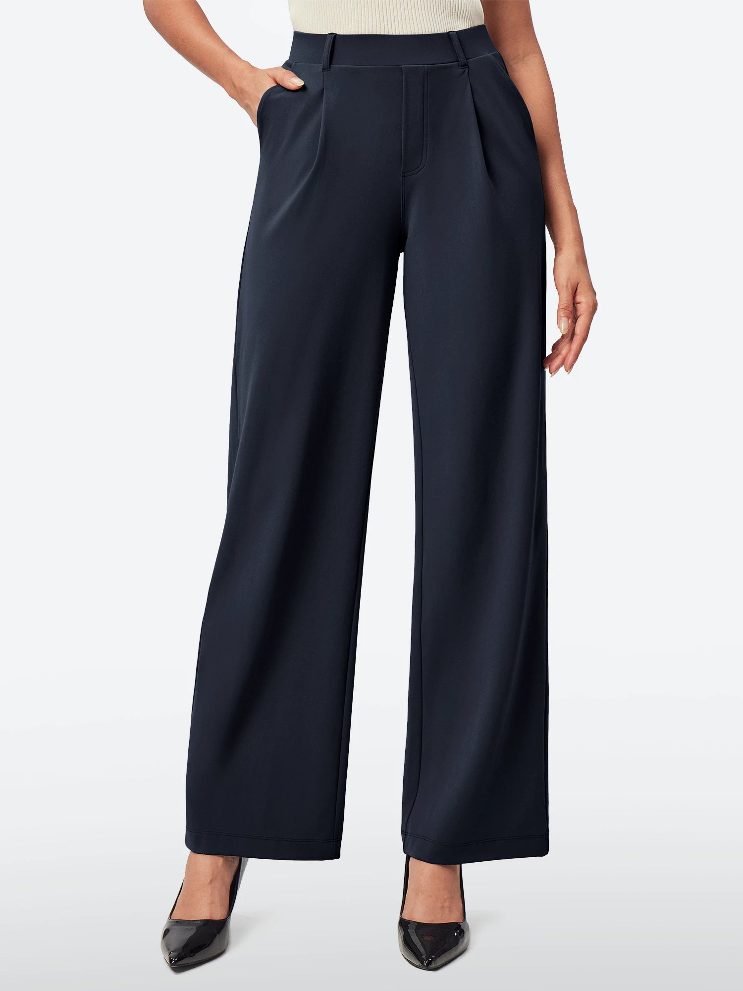 IUGA Wide Leg Pull On Stretchy Work Pants With Pockets