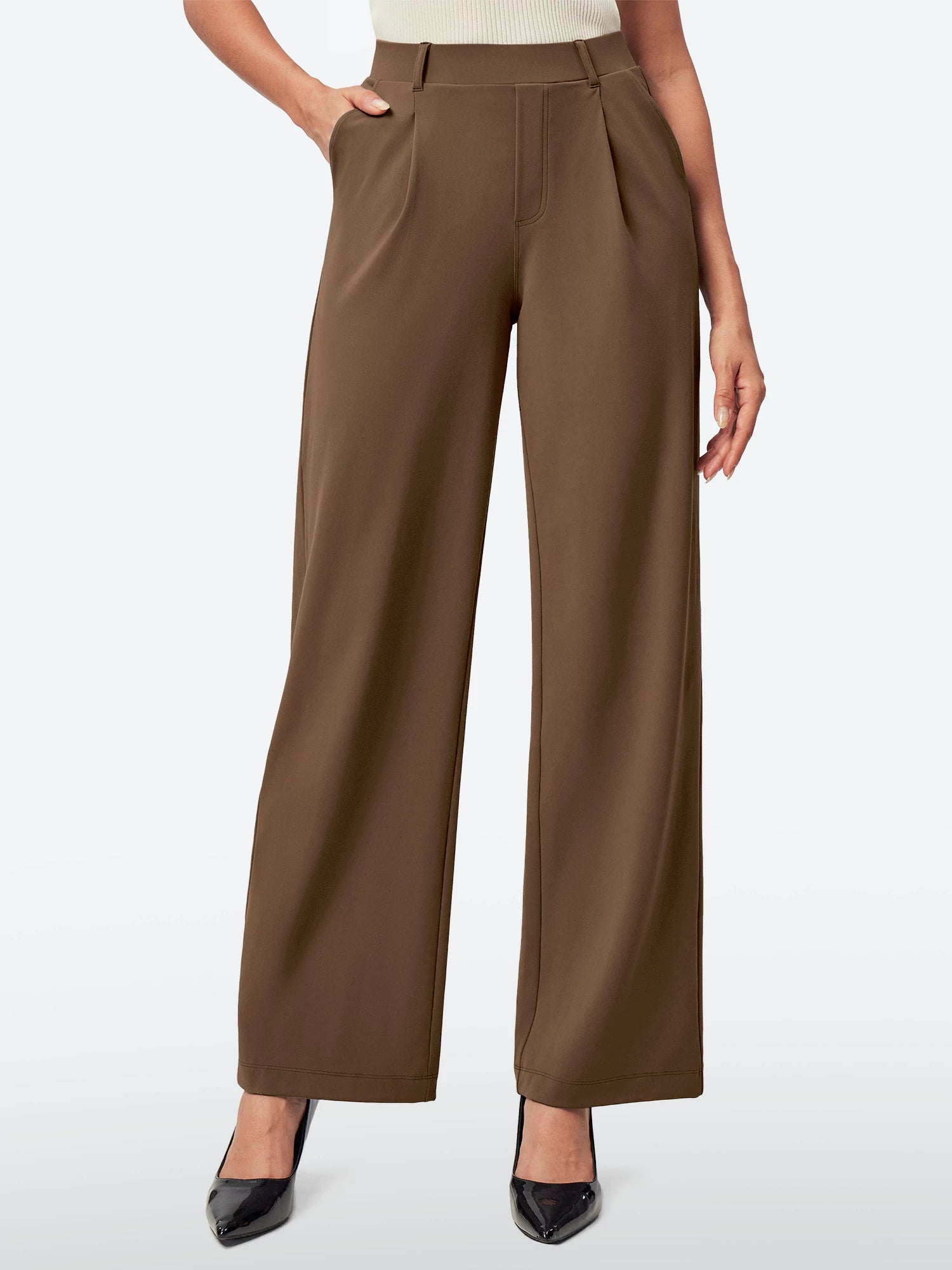 IUGA Wide Leg Pull On Stretchy Work Pants With Pockets