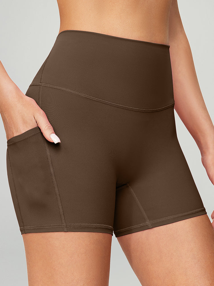 4'' No Front Seam Biker Shorts Brown