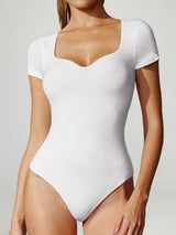 ButterLab™ Sweetheart Neckline Short Sleeve Bodysuit White