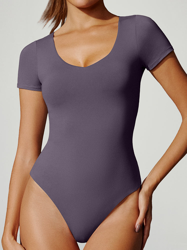 ButterLab™ Short Sleeve V Neck Bodysuits Pastel Violet