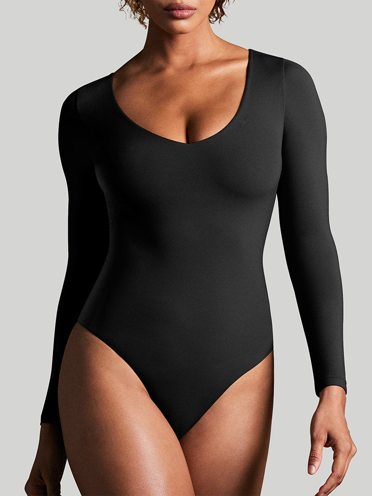 ButterLab™ Long Sleeve V Neck Bodysuits Black