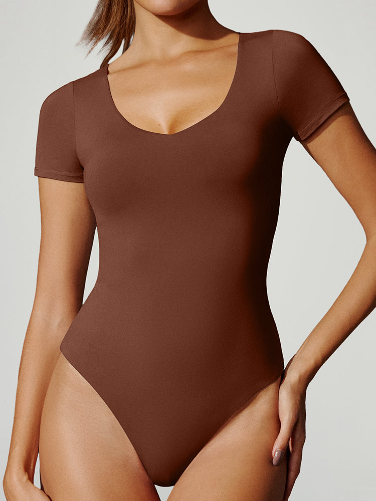 ButterLab™ Short Sleeve V Neck Bodysuits Brownie