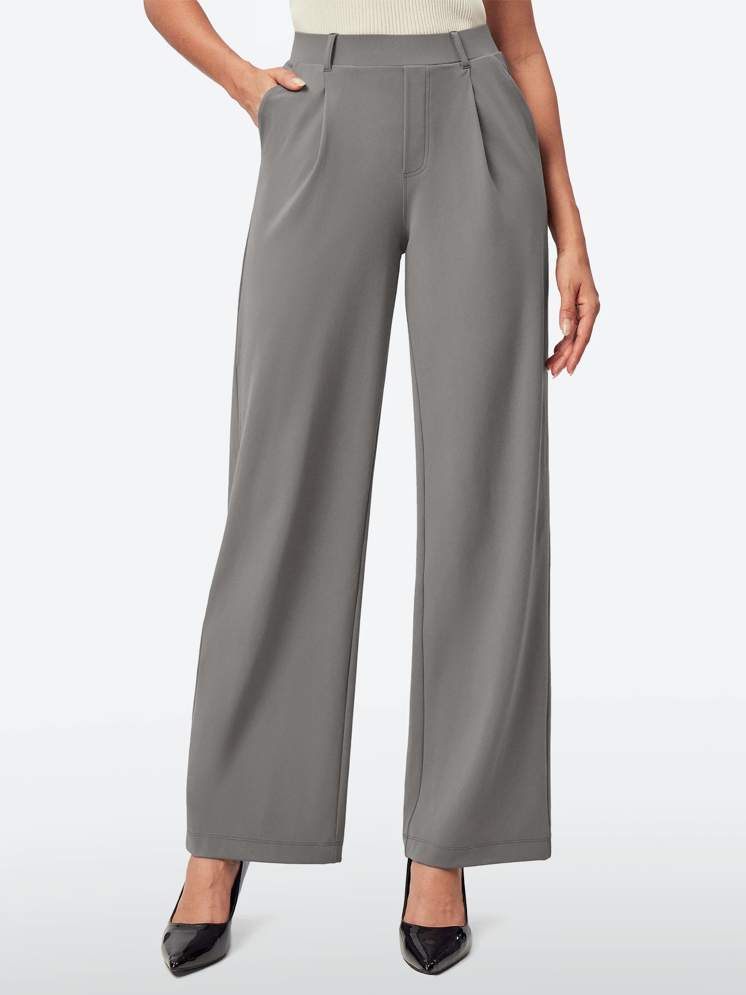 IUGA Wide Leg Pull On Stretchy Work Pants With Pockets