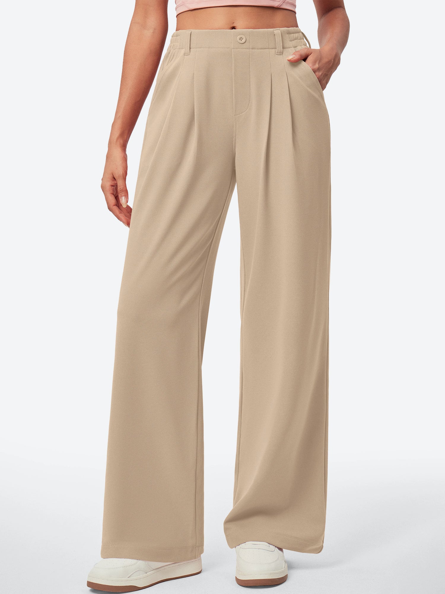 IUGA High Waisted Waffle Wide Leg Work Pants