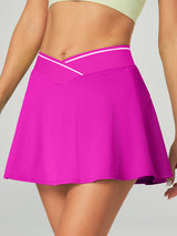 Cross Waist Tennis Skirts With Shorts Hot Pink