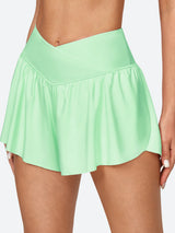 High Waisted 2 In 1 Crossover Flowy Shorts Mist Green
