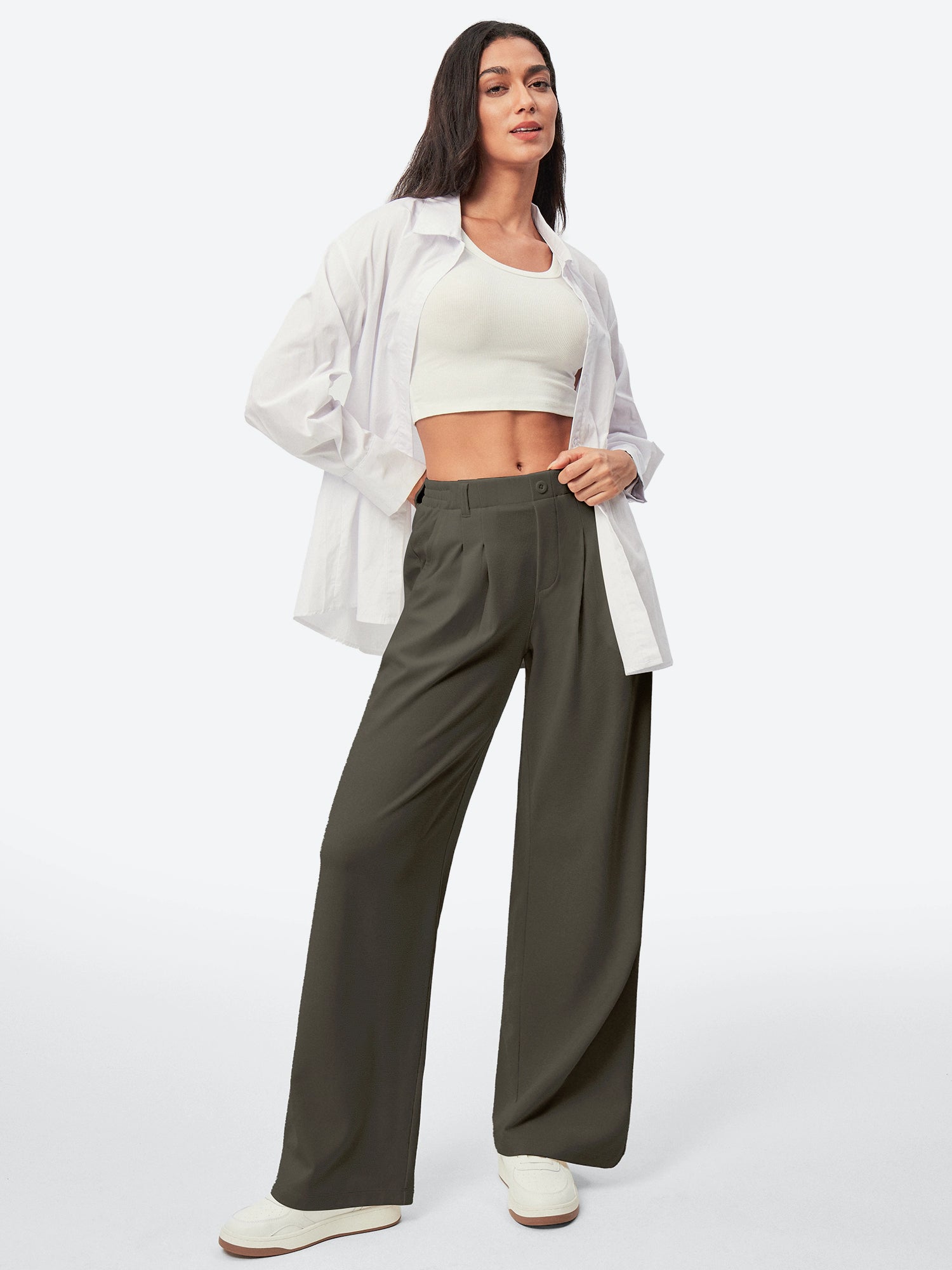 IUGA High Waisted Waffle Wide Leg Work Pants