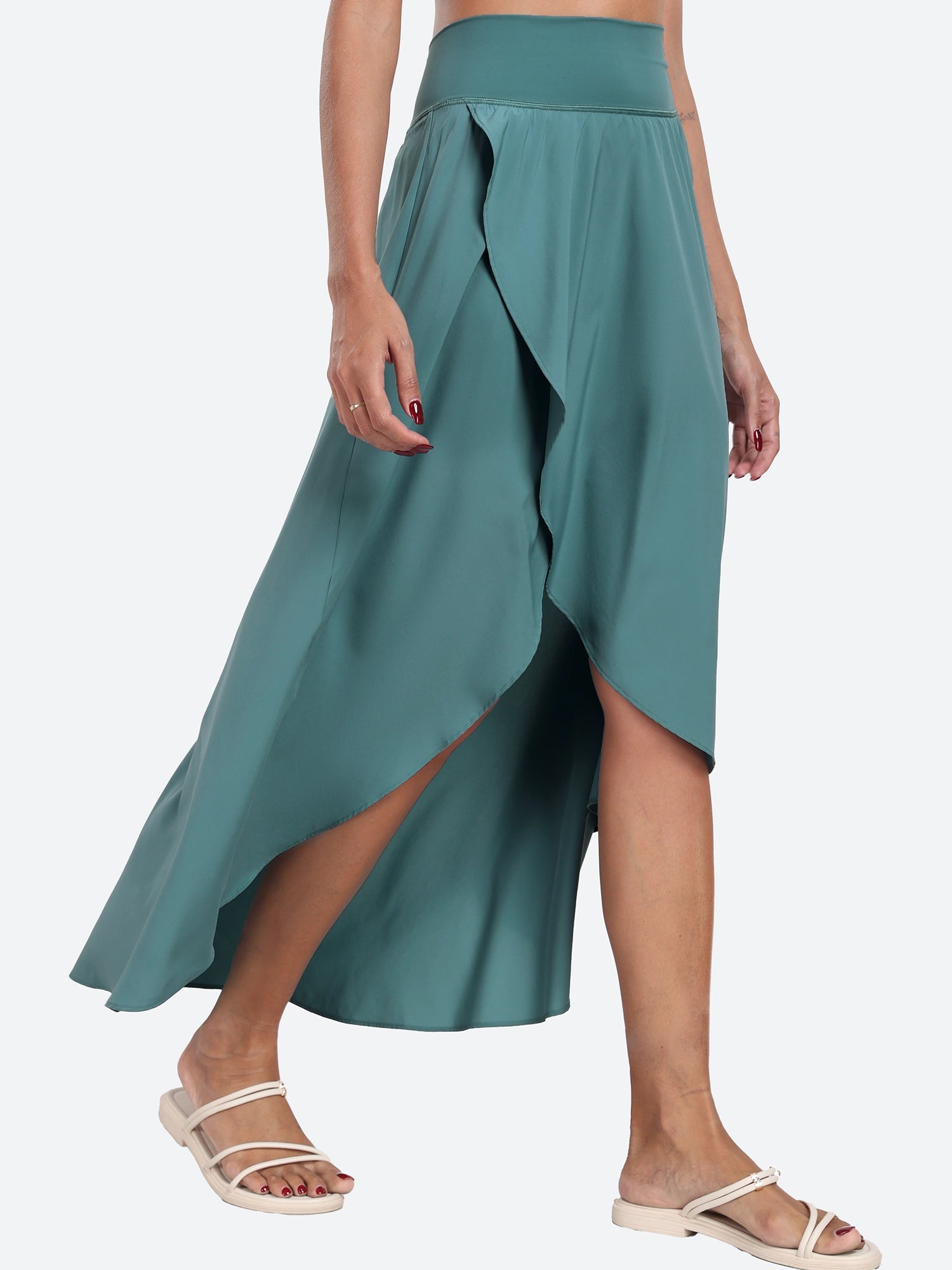 High Waist Flowy Skirts Sea Green