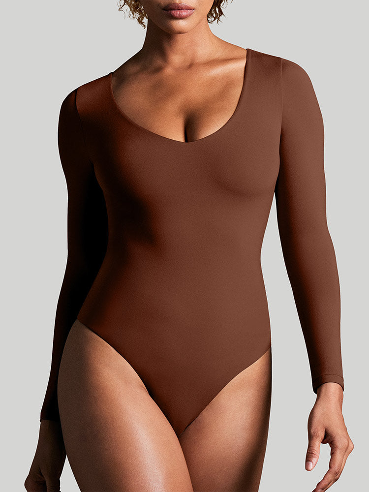 ButterLab™ Long Sleeve V Neck Bodysuits Brown