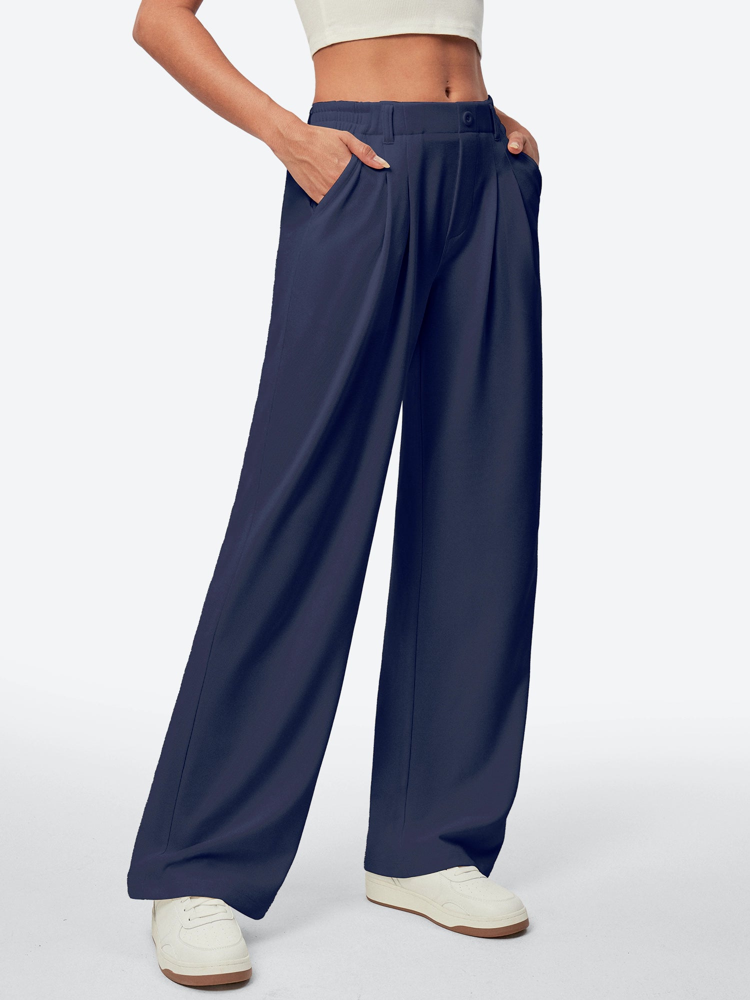 IUGA High Waisted Waffle Wide Leg Work Pants