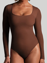ButterLab™ Long Sleeve Square Neck Bodysuits Brown