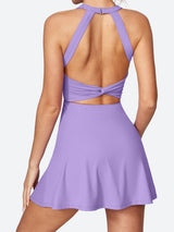 Women's Tennis Dress With Built In Shorts & Bra Lavender