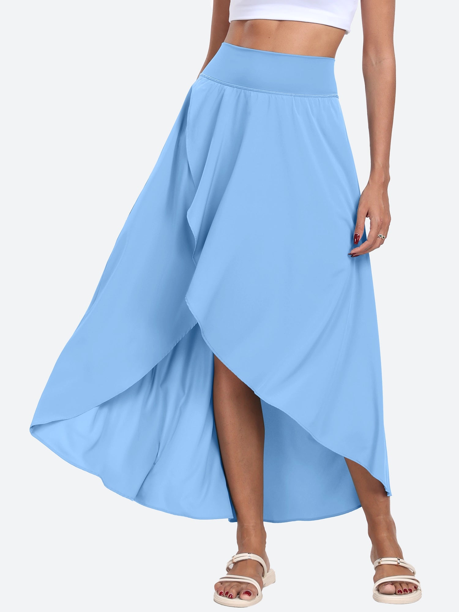 High Waist Flowy Skirts Aqua Blue