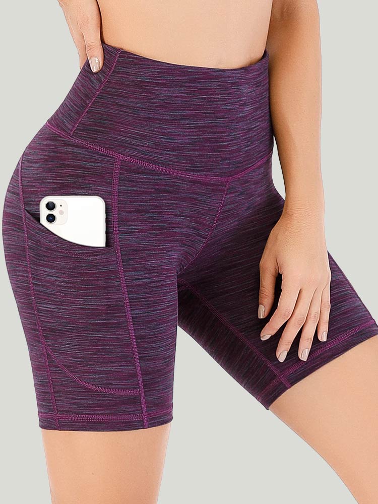IUGA 6 High Waist Space Dye Biker Shorts With Pockets - Space Dye Purple /  XS