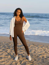 One Piece Tummy Control Jumpsuits Coffee