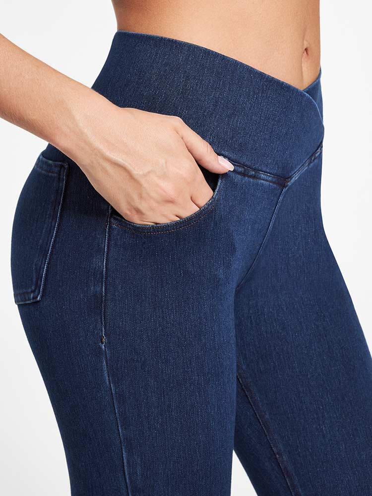 FlexDenim High Waist Crossover Flare Jeans for Women With Pockets