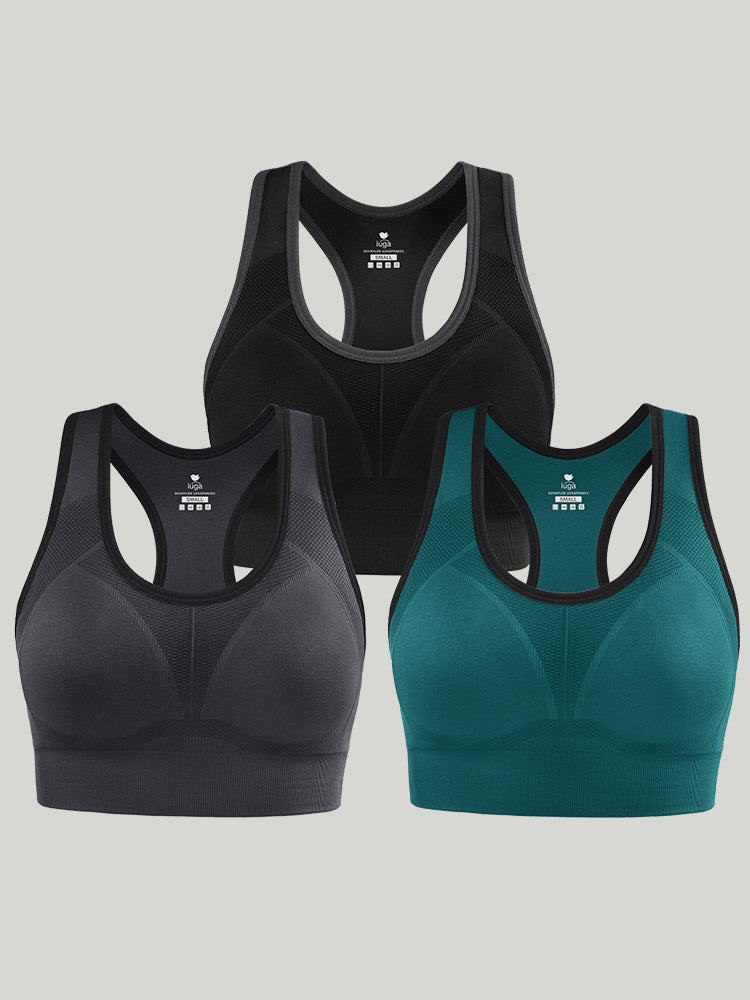 WAKUNA Women's 3 Piece Seamless High Impact Yoga Sports Athletic Bras,Everyday  Wear,Exercise and Offers Back Support Black at  Women's Clothing store
