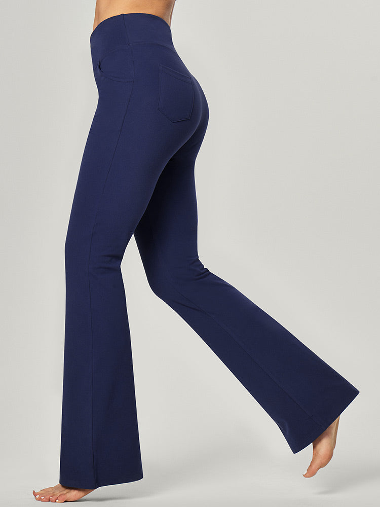 IUGA Split Front Flare Leg Work Pants with Pockets - Dark Blue / S