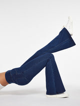 High Waist Crossover Flare Jeans Dark Blue