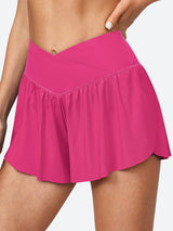 High Waisted 2 In 1 Crossover Flowy Shorts Hot Pink