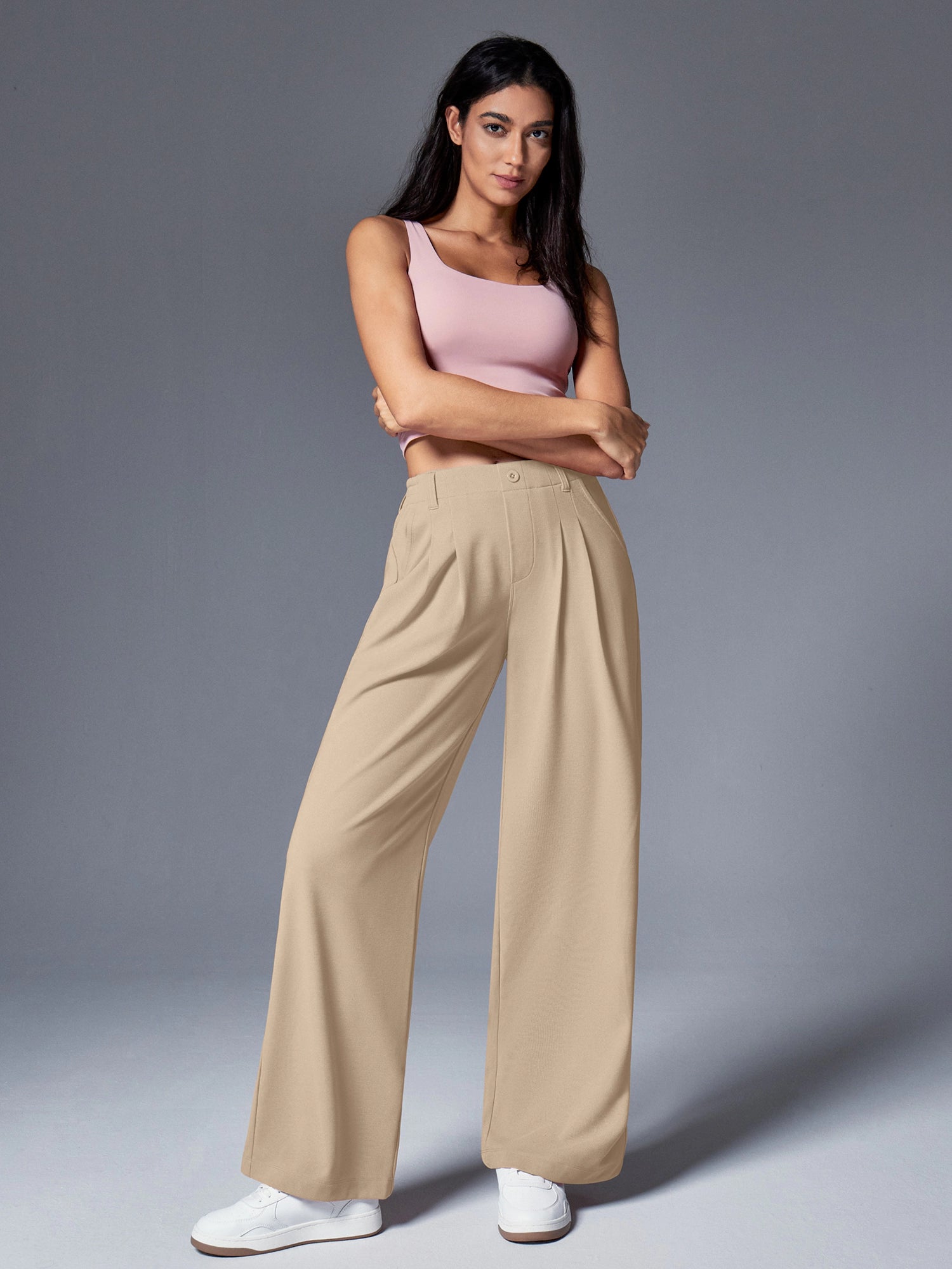 IUGA High Waisted Waffle Wide Leg Work Pants