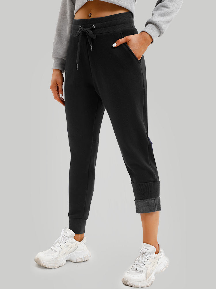 IUGA Fleece Lined Sweatpants with Pockets - Black / XS
