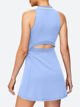  V-Neck Sleeveless Polo Tennis Dress Aqua Blue