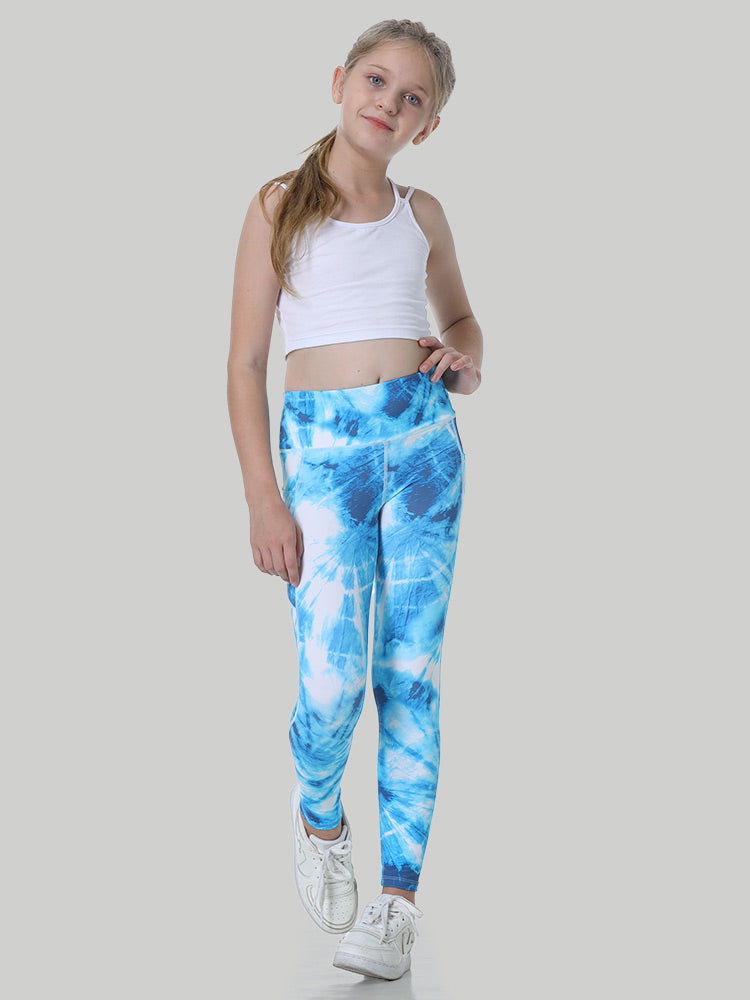 TeeRex Blue & White Swirl Yoga Capri Leggings with pockets –