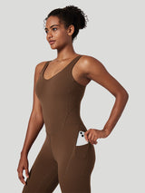One Piece Tummy Control Jumpsuits Coffee