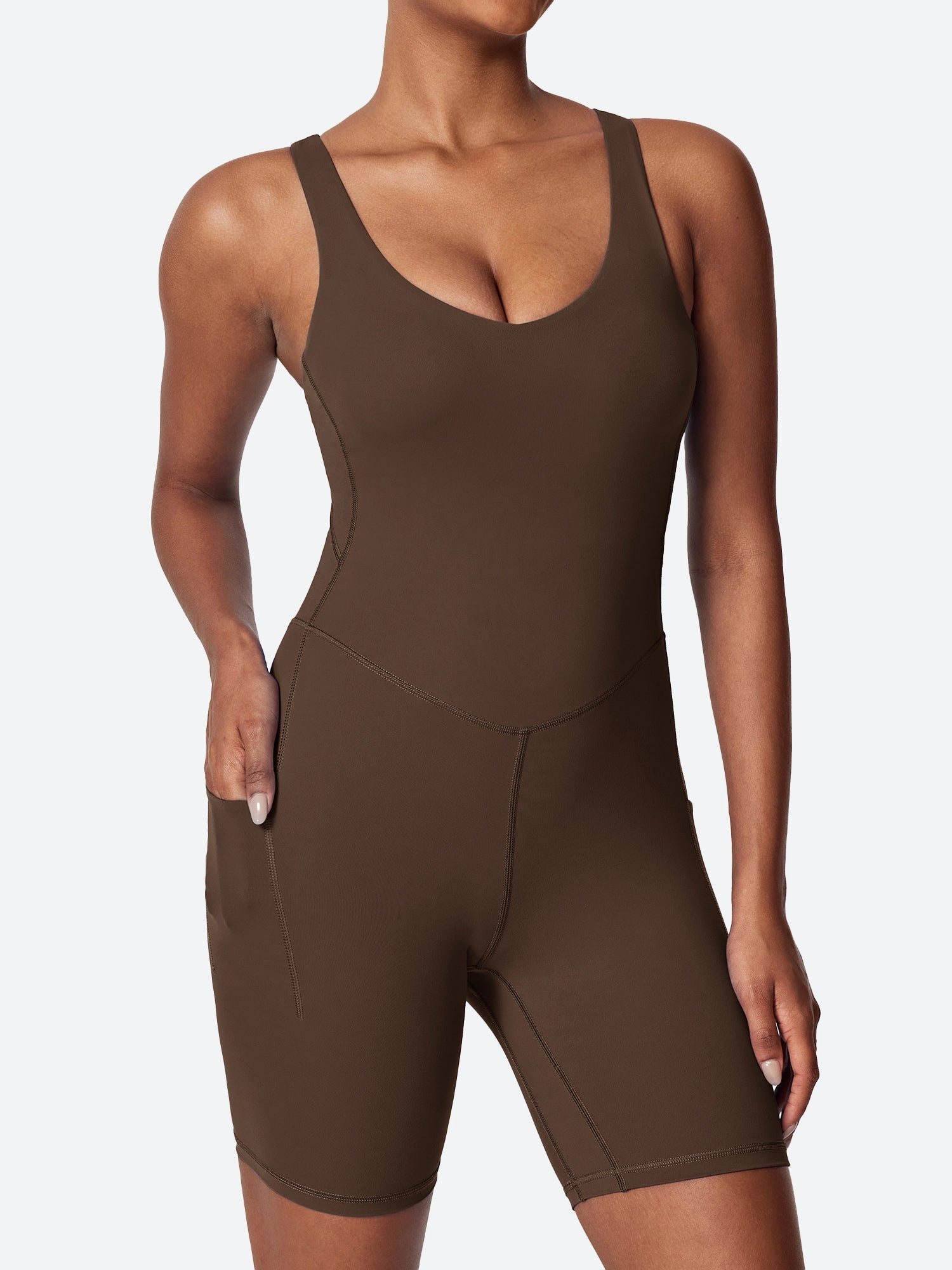 One Piece Tummy Control Jumpsuits Brown
