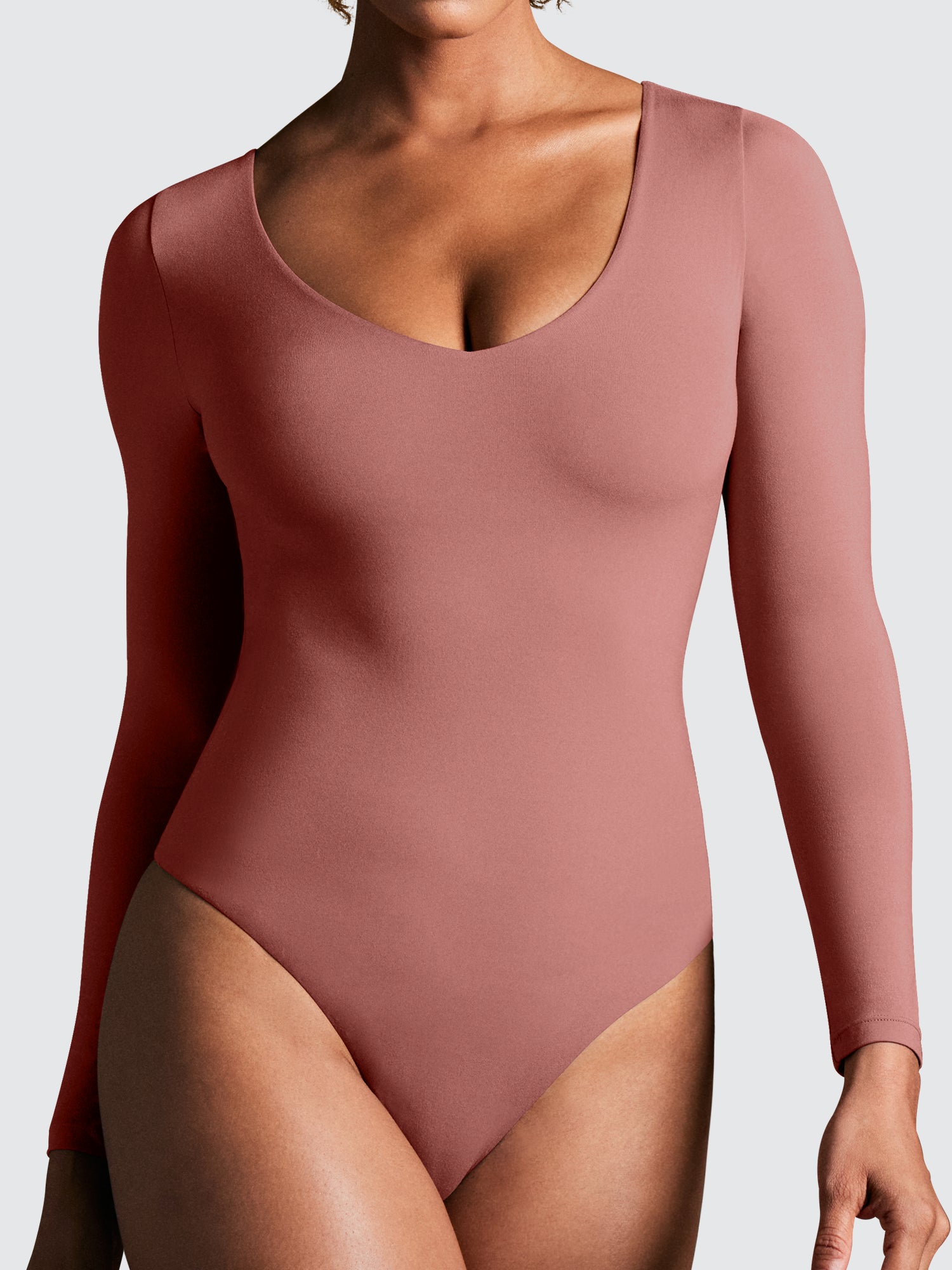ButterLab™ Long Sleeve V Neck Bodysuits Merlot