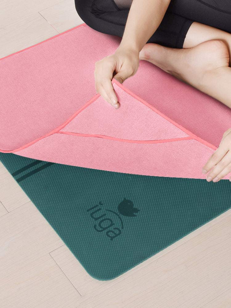 Heathyoga Non Slip Yoga Towel, Exclusive Corner Pockets Design, Microfiber  and Silicone Coating Layer, Free Carry Bag and Spray Bottle, Perfect for