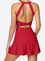 Women's Tennis Dress With Built In Shorts & Bra Bright Red