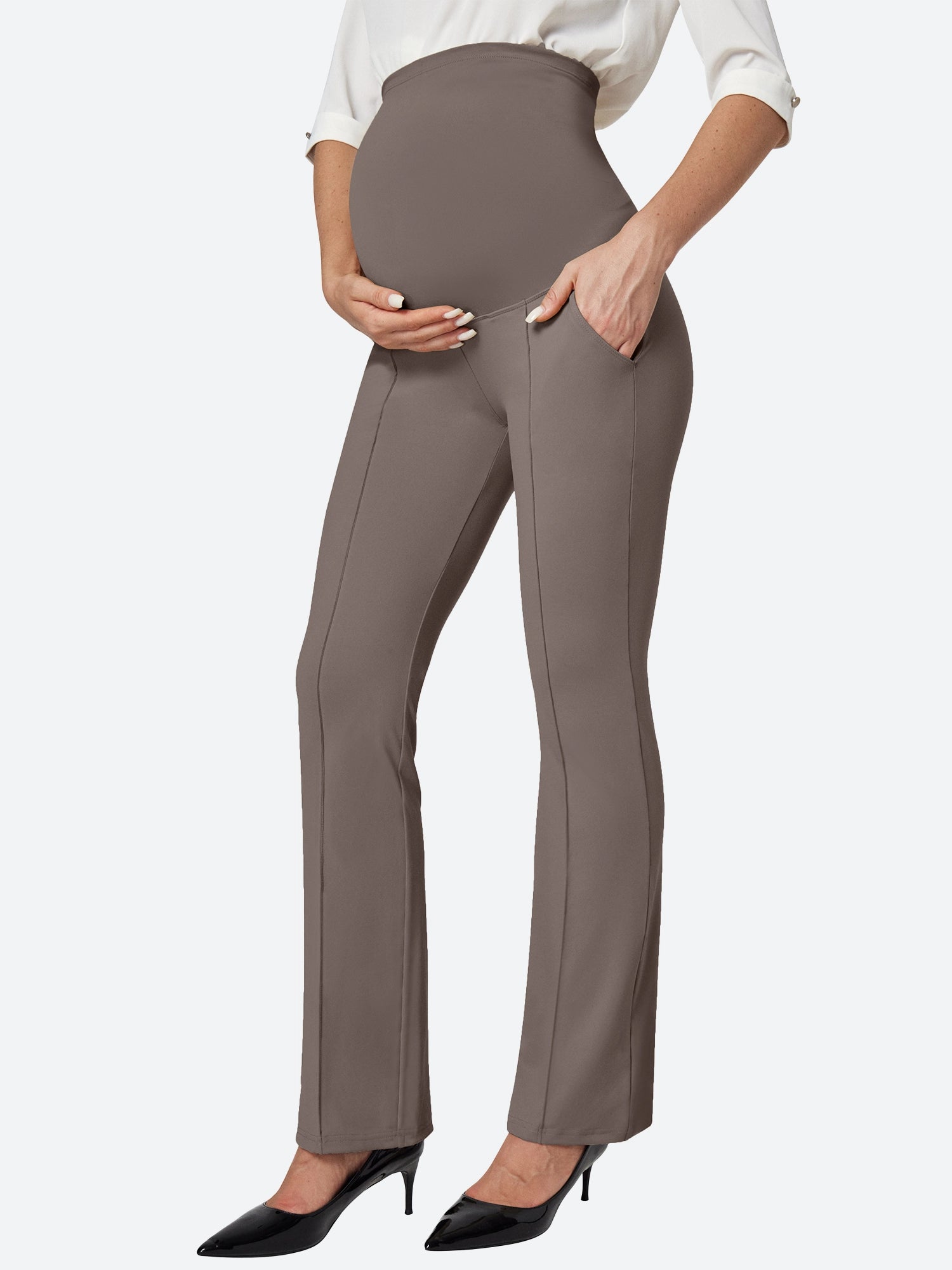 Bootcut Maternity Pants for Work with Pockets Coffee