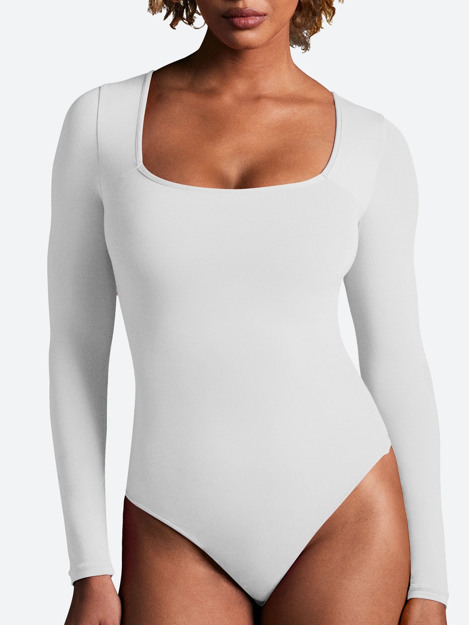 ButterLab™ Long Sleeve Square Neck Bodysuits White