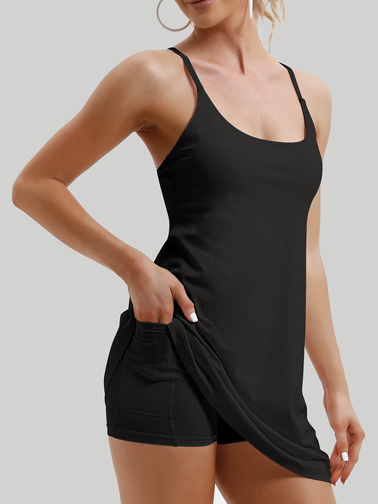 Womens Tennis Dress Workout Dress with Built-in Bra & Shorts Pockets  Exercise Dress for Golf Yoga Dresses for Women,Black,XS/2 : :  Clothing, Shoes & Accessories