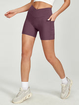 IUGA Women's Ribbed Cross Waist Biker Shorts With Pockets claret violet