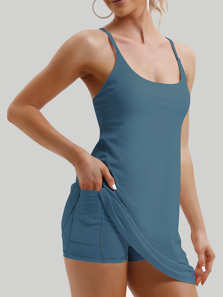 wo-fusoul Savings Clearance 2024! Tennis Dress for Women 2023 2PCs Set Dress  V Neck Short Sleeve Summer Shirts with Built in Bra Workout Dress for Golf  